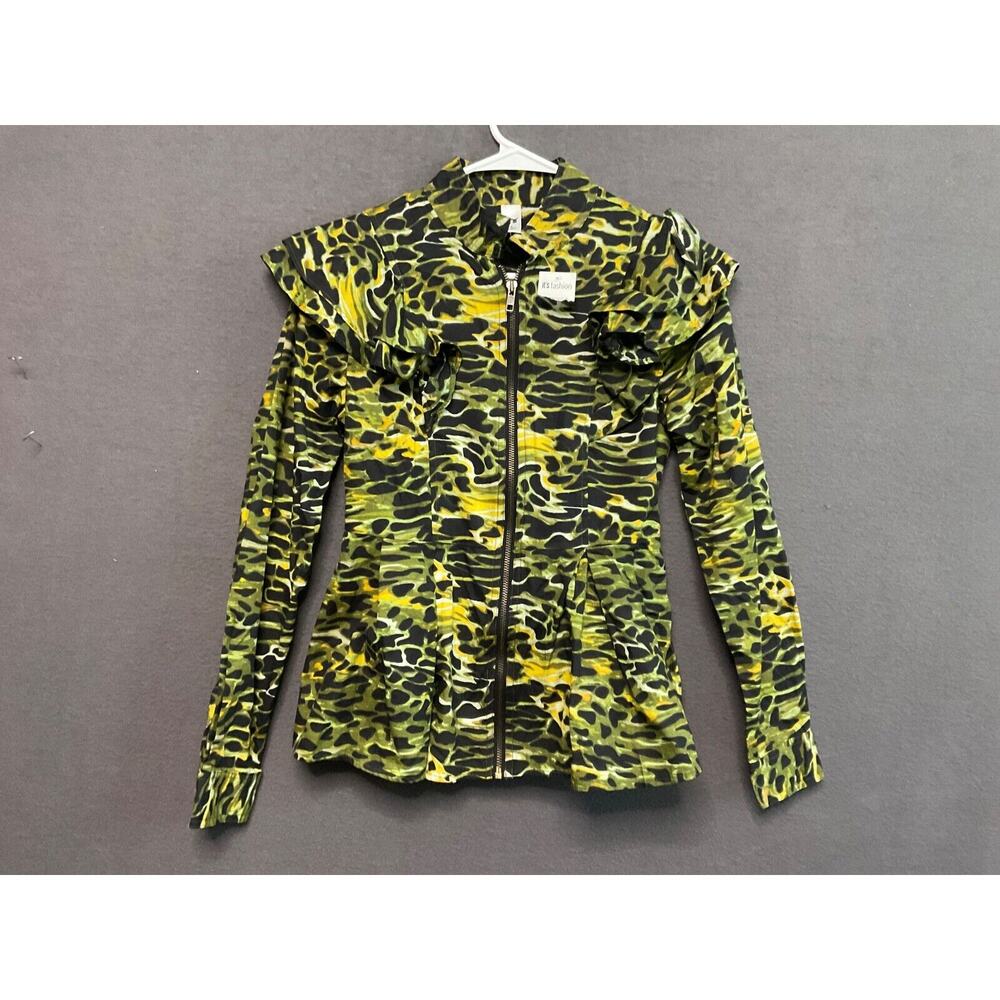 it's Fashion Green Camo Ruffle Zip Shirt Jacket‎ Women's Small Cotton NWT